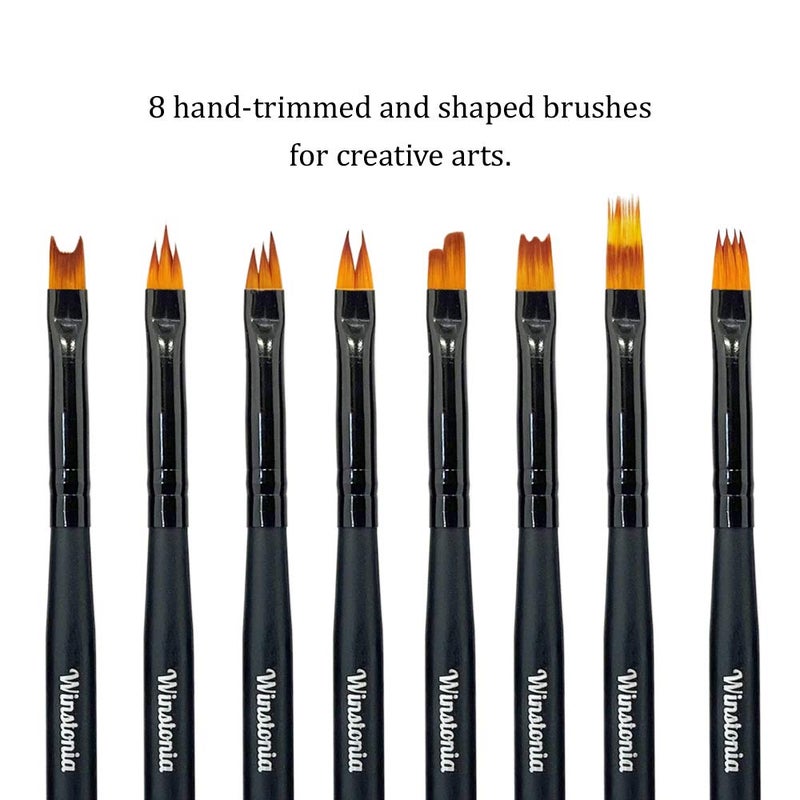 Winstonia 8 Pcs Nail Brush Set for Flowers, Gradient, Ombre Art Pattern Manicure Designs - Professional Gel, Acrylic and Polish Nail Art Brushes Kit â€“ BLACK PEARL - Image 3